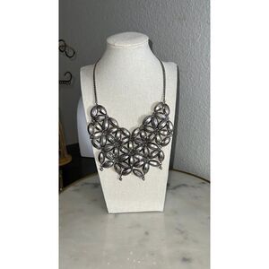 Necklace by ‘Icing’ bib boho flowers metal silver tone chain choker EUC 10”